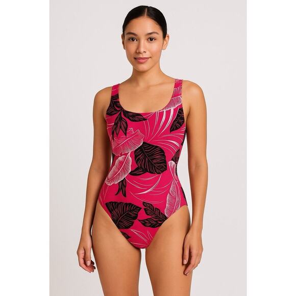 Speedo One Piece Swimsuit Size 12 Pink Tropical Print Racerback - Picture 3 of 12